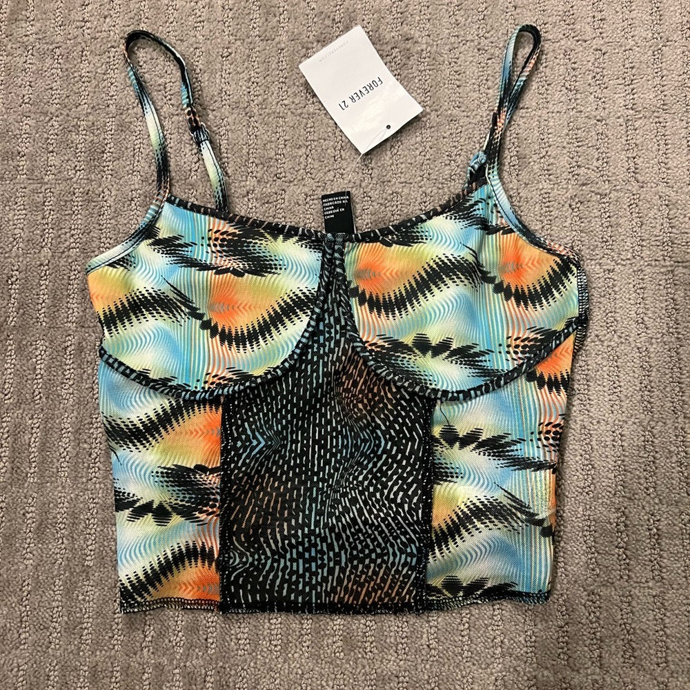 FOREVER 21 SHEER MESH COLORFUL CROP TOP